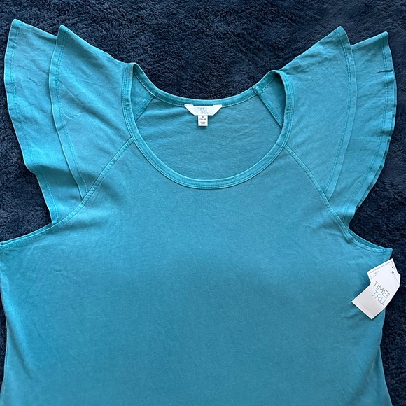 Time and Tru Women's FLUTTER SLEEVE T-Shirt Size XL BLUE - Picture 7 of 11